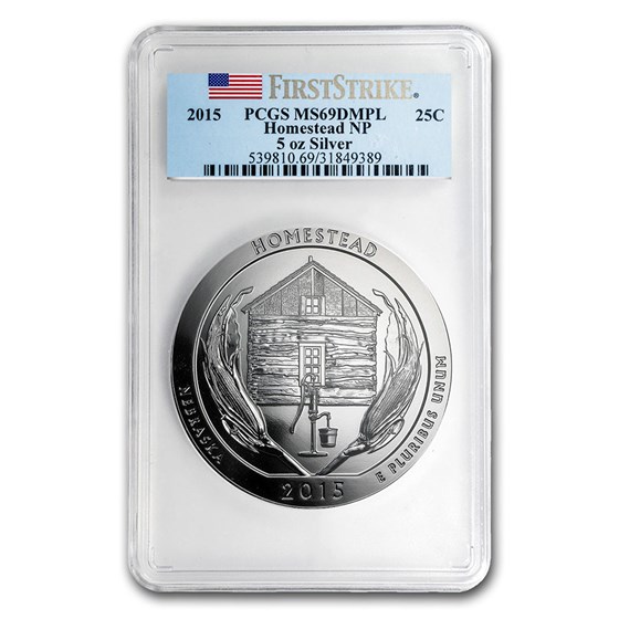 2015 5 oz Silver ATB Homestead MS-69 DMPL PCGS (FirstStrike®) 2015 5 oz Silver ATB Homestead MS-69 DMPL PCGS (FirstStrike®)