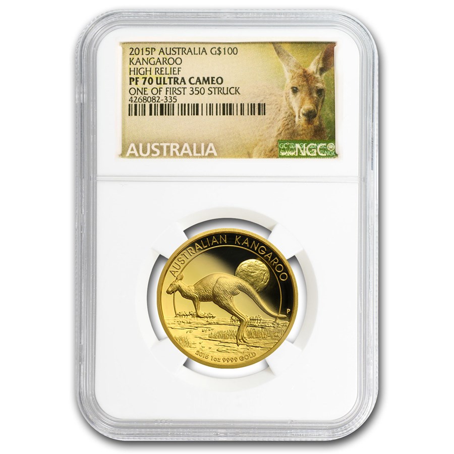 2015 AUS 1 oz Gold Kangaroo High Relief PF-70 NGC (Box, COA)
