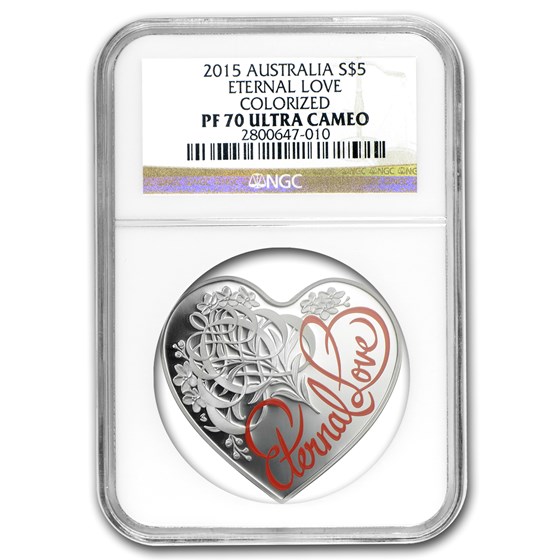 2015 Australia Silver $5 Eternal Love Heart Coin PF-70 NGC 2015 Australia Silver $5 Eternal Love Heart Coin PF-70 NGC