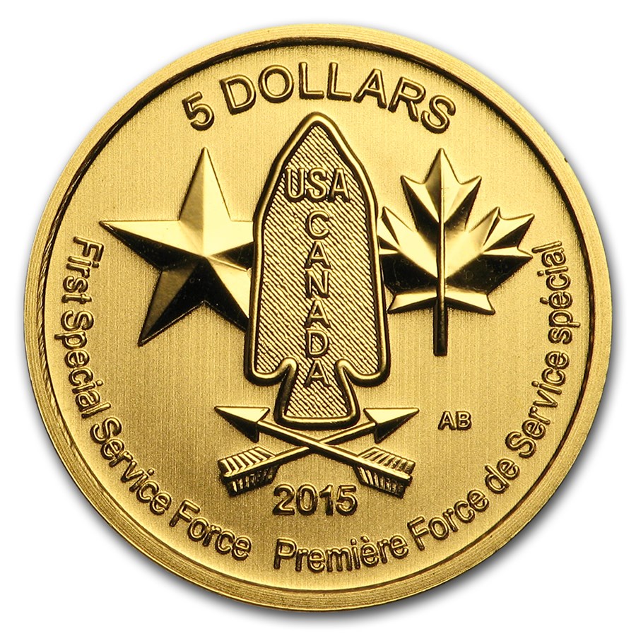 2015 Canada 1/10 oz Gold $5 Special Service Force BU