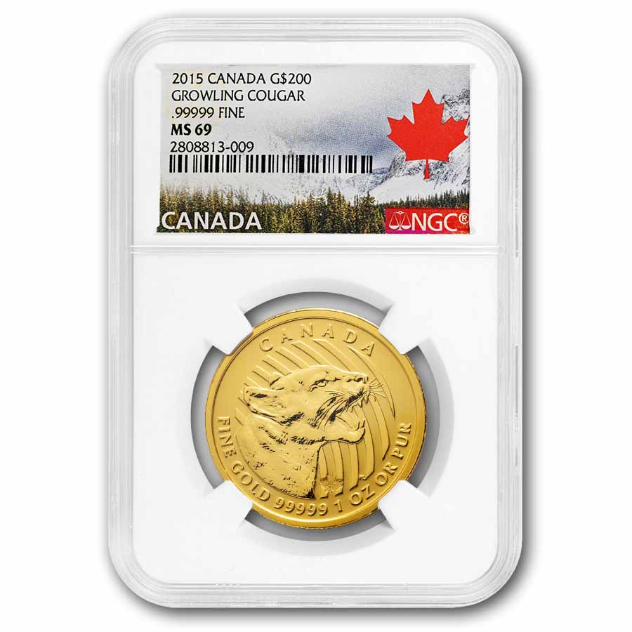 Buy 2015 Canadian 1 oz Gold Growling Cougar BU MS-69 | APMEX
