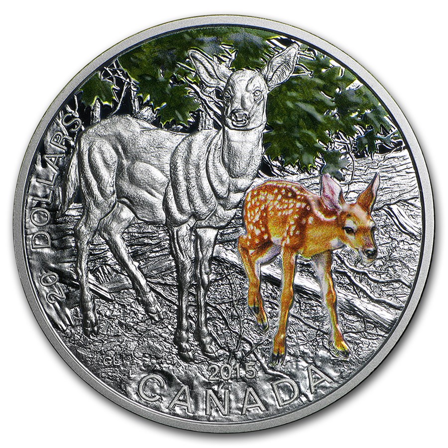 2015 Canada 1 oz Silver $20 Baby Animals (White-Tailed Deer)