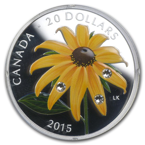 2015 Canada 1 oz Silver $20 Black-Eyed Susan (Swarovski Crystals) 2015 Canada 1 oz Silver $20 Black-Eyed Susan (Swarovski Crystals)