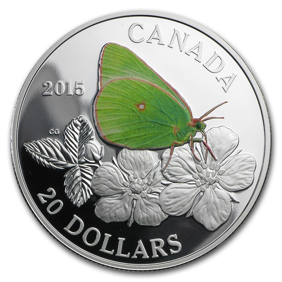 2015 Canada 1 oz Silver $20 Butterfly Giant Sulphur