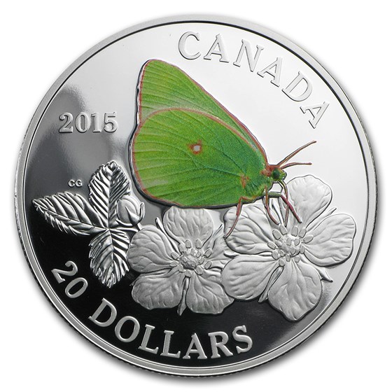 2015 Canada 1 oz Silver $20 Butterfly Giant Sulphur 2015 Canada 1 oz Silver $20 Butterfly Giant Sulphur