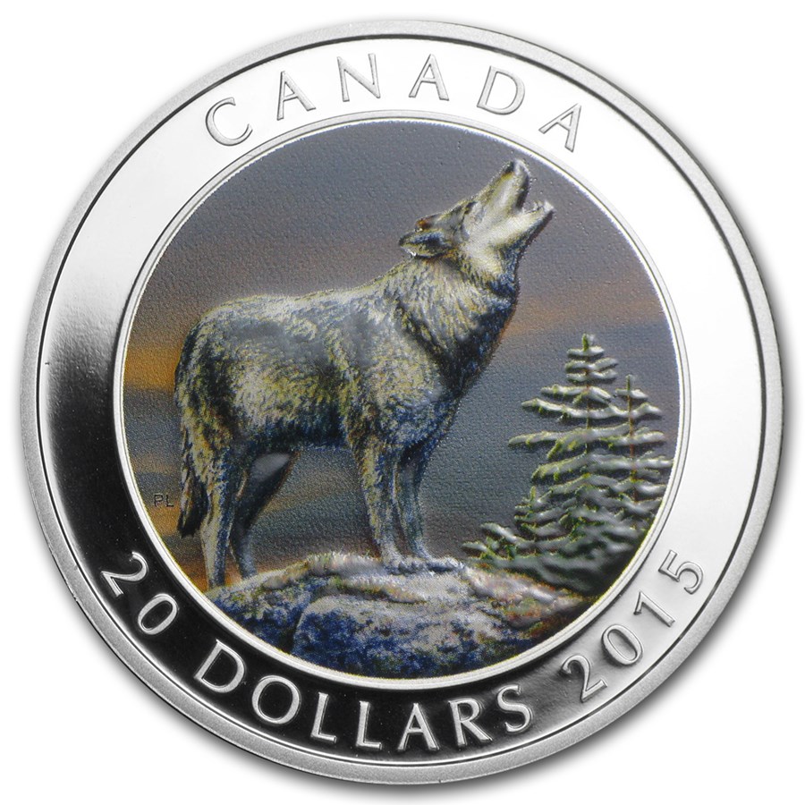 2015 Canada 1 oz Silver $20 Grey Wolf Proof