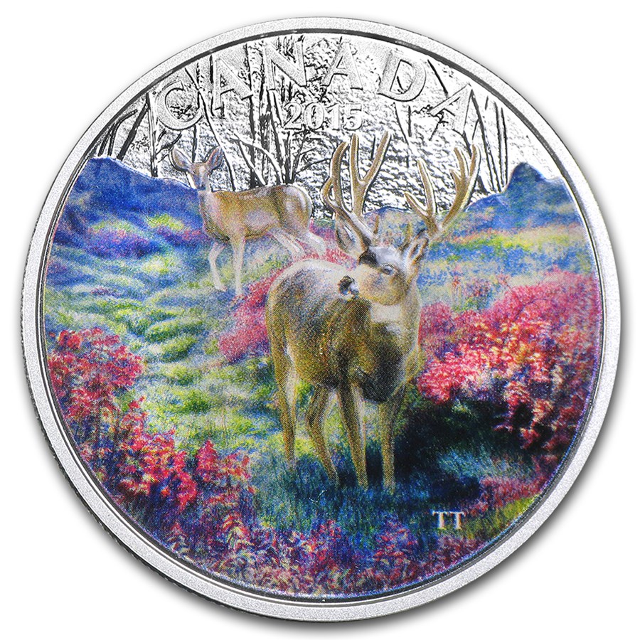 2015 Canada 1 oz Silver $20 Misty Morning Mule Deer