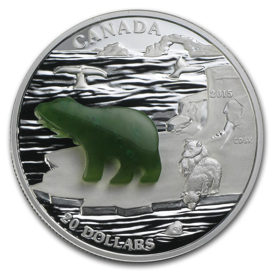 2015 Canada 1 oz Silver $20 Polar Bear (w/Jade Insert)