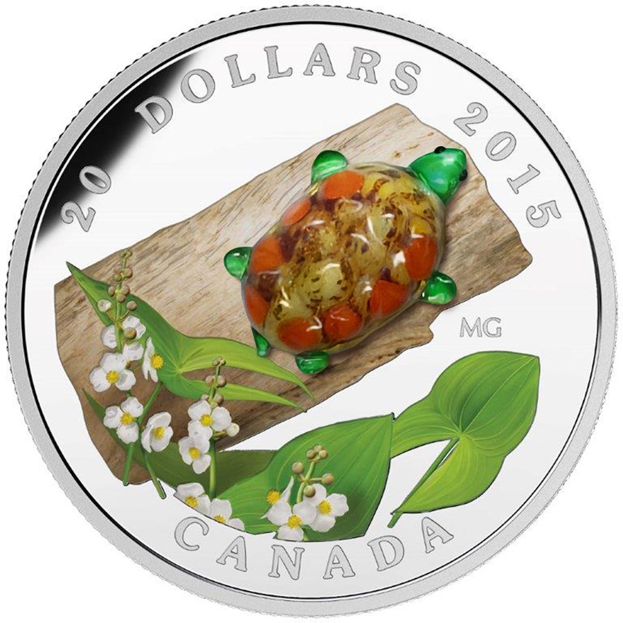 2015 Canada 1 oz Silver $20 Venetian Glass Turtle Proof
