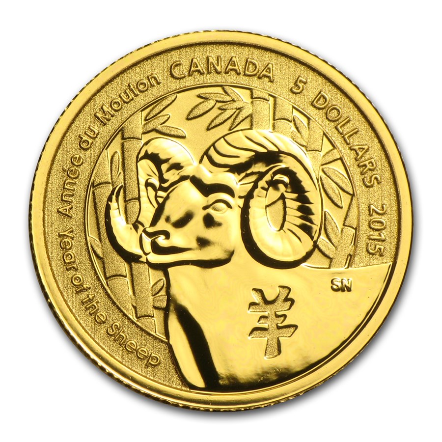2015 Canada Gold 1/10 oz $5 Sheep Proof (w/Box & COA)