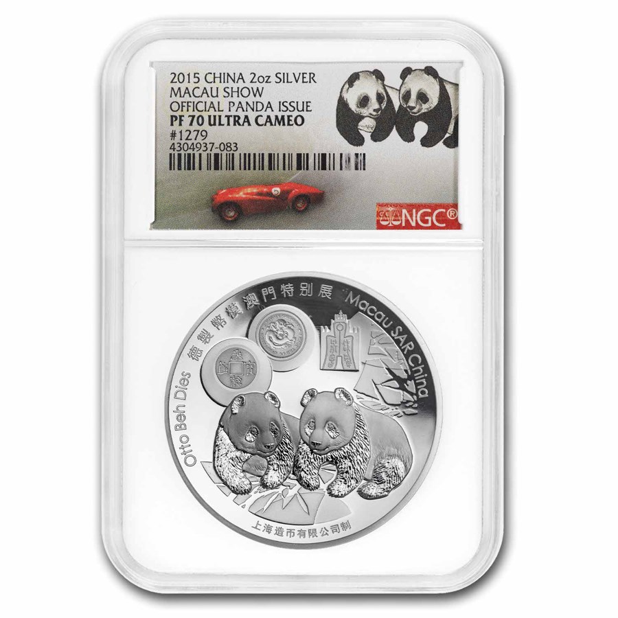 Buy 2015 China 2 oz Silver Macau Money Show Panda PF-70 NGC | APMEX