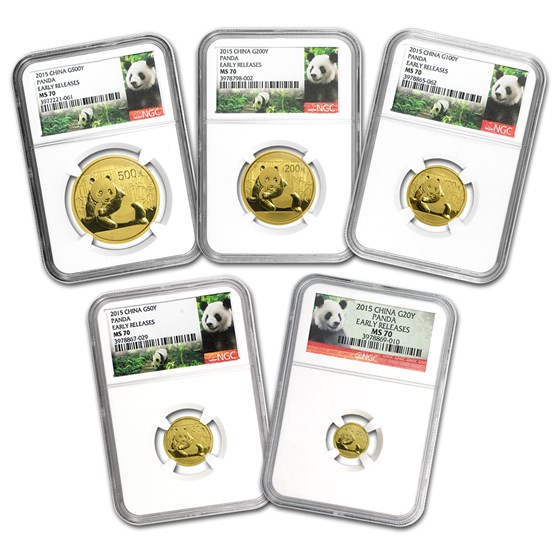 2015 China 5-Coin Gold Panda Set MS-70 NGC (Early Releases) 2015 China 5-Coin Gold Panda Set MS-70 NGC (Early Releases)