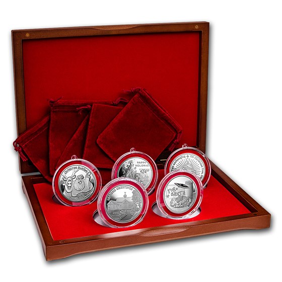 2015 Christmas 5-Coin Silver Round Ornament Set 2015 Christmas 5-Coin Silver Round Ornament Set