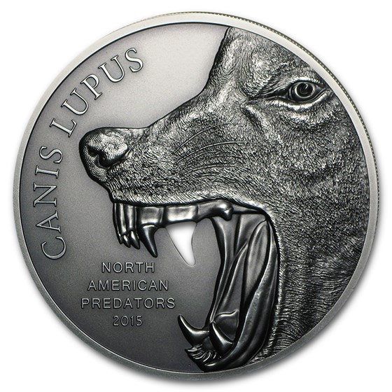 2015 Cook Islands 2 oz Silver North American Predators Gray Wolf