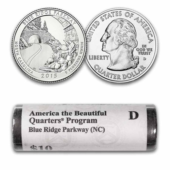 Blue Ridge Hound Coin 2015-D ATB Quarter Blue Ridge Parkway 40-Coin Roll BU