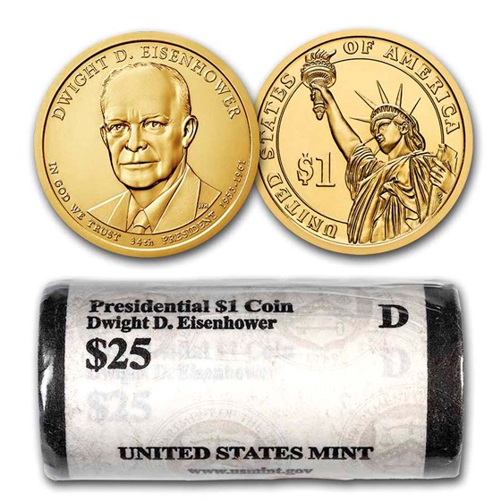 2015-D Dwight Eisenhower 25-Coin Presidential Dollar Roll 2015-D Dwight Eisenhower 25-Coin Presidential Dollar Roll