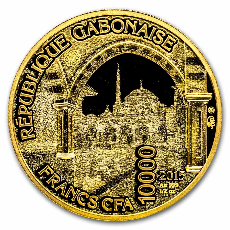2015 Gabon Proof Gold 10,000 Francs Chechnya Mosque Box/Coa