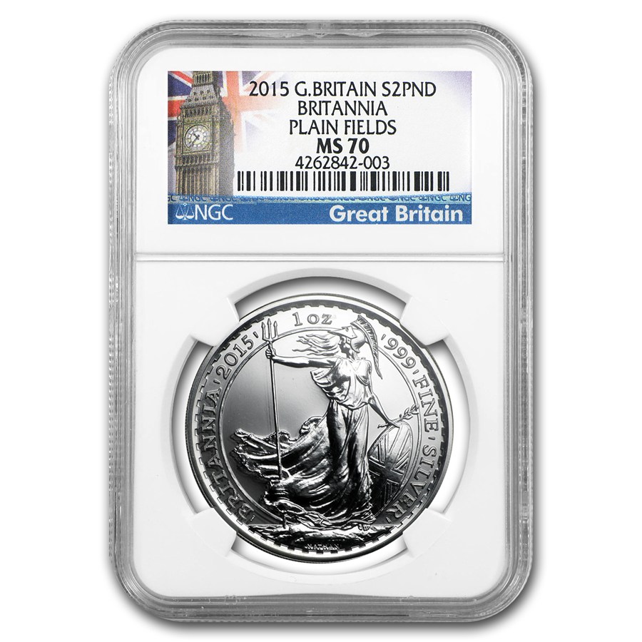 Buy 2015 Great Britain 1 oz Silver Britannia Plain Fields MS-70 
