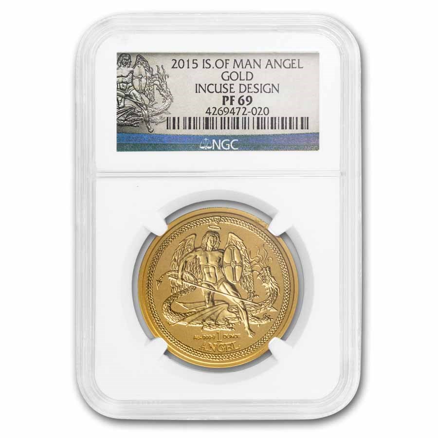 2015 Isle of Man 1 oz Gold Incuse Angel PF-69 NGC