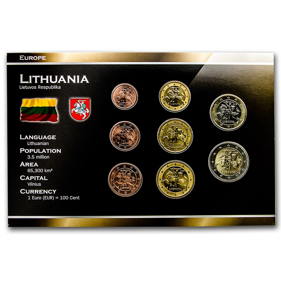 2015 Lithuania 1 Cent-2 Euro 8-Coin Euro Set BU