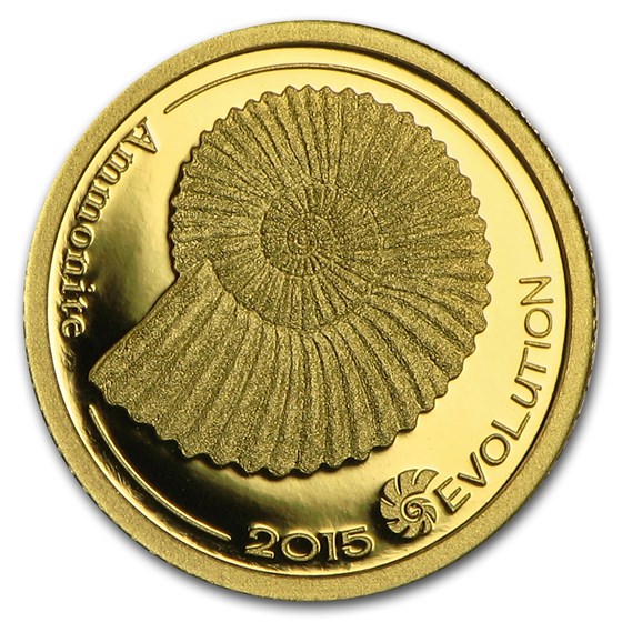 2015 Mongolia 1/2 gram Pf Gold 1000 Togrog Evolution (Ammonite) 2015 Mongolia 1/2 gram Pf Gold 1000 Togrog Evolution (Ammonite)