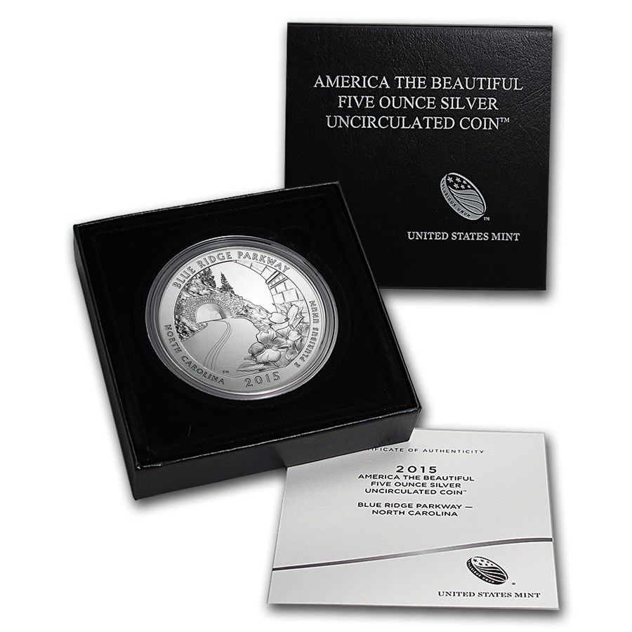 2015-P 5 oz Silver ATB Blue Ridge Parkway (w/Box & COA)