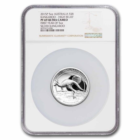 2015-P AUS 5 oz Silver High Relief Kangaroo PF-69 NGC FDOI 2015-P AUS 5 oz Silver High Relief Kangaroo PF-69 NGC FDOI