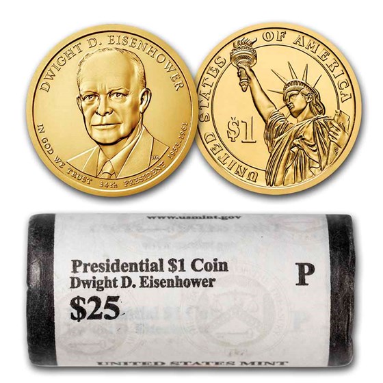 2015-P Dwight Eisenhower 25-Coin Presidential Dollar Roll 2015-P Dwight Eisenhower 25-Coin Presidential Dollar Roll