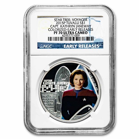 2015-P TUV 1 oz Silver Star Trek: Capt Kathryn Janeway PF-70 (ER) 2015-P TUV 1 oz Silver Star Trek: Capt Kathryn Janeway PF-70 (ER)
