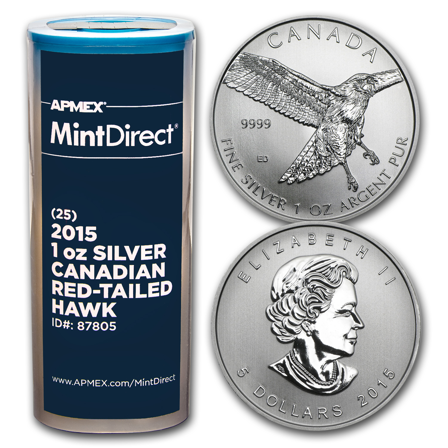 Buy 2015 RCM 1 oz Silver Red Tailed Hawk (25-Coin MintDirect® Tube