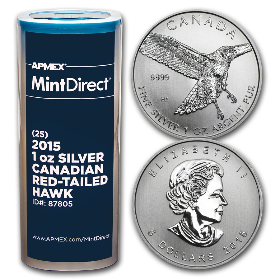 Buy 2015 RCM 1 oz Silver Red Tailed Hawk (25-Coin MintDirect® Tube) | APMEX