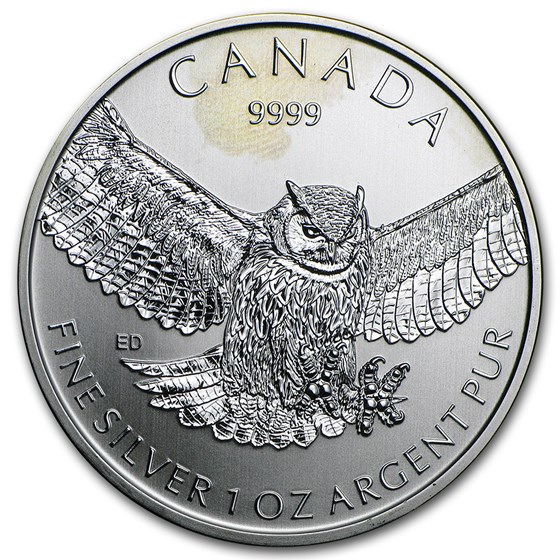 2015 RCM 1oz Silver Birds of Prey Great Horned Owl (Dmgd/Spotted) 2015 RCM 1oz Silver Birds of Prey Great Horned Owl (Dmgd/Spotted)