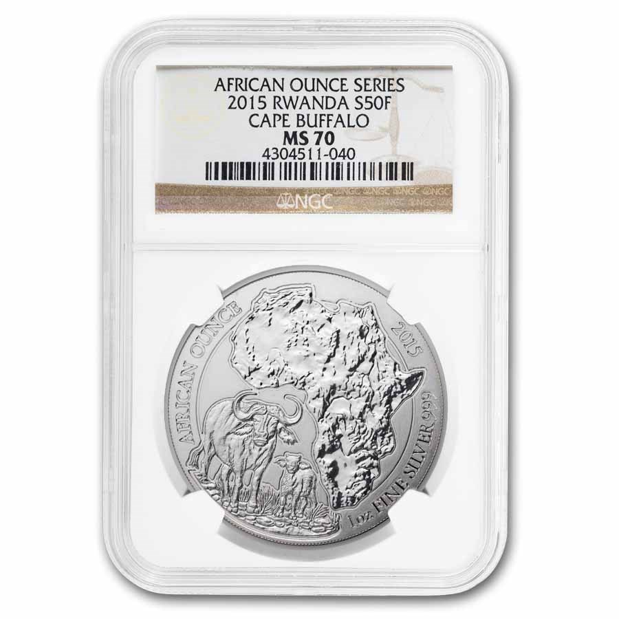 2015 Rwanda 1 oz Silver African Buffalo MS-70 NGC