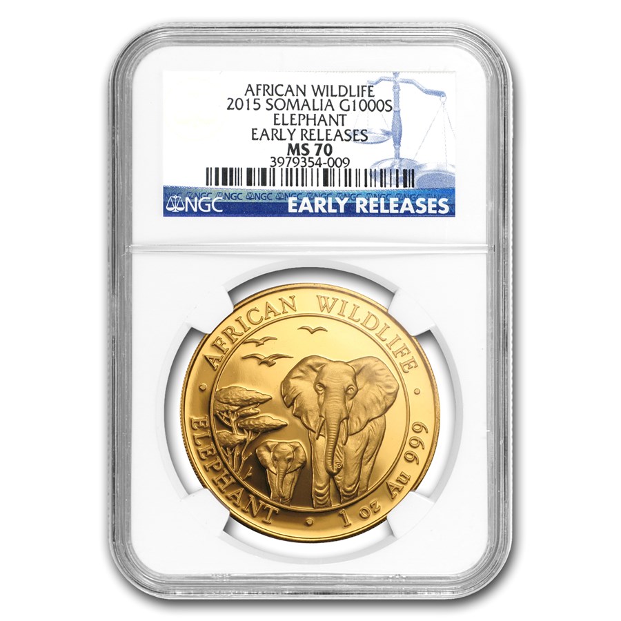 2015 Somalia 1 oz Gold African Elephant MS-70 NGC (Early Release)