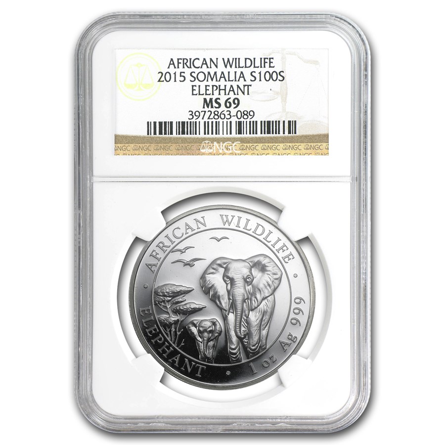 2015 Somalia 1 oz Silver African Elephant MS-69 NGC