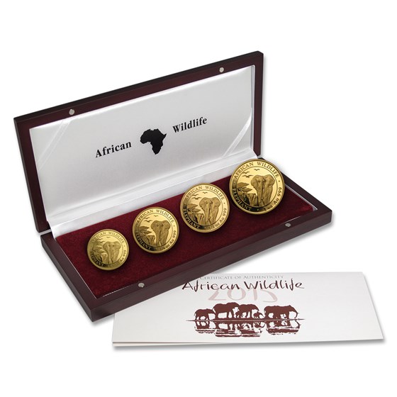 2015 Somalia 4-Coin Gold African Elephant Prestige Proof Set 2015 Somalia 4-Coin Gold African Elephant Prestige Proof Set