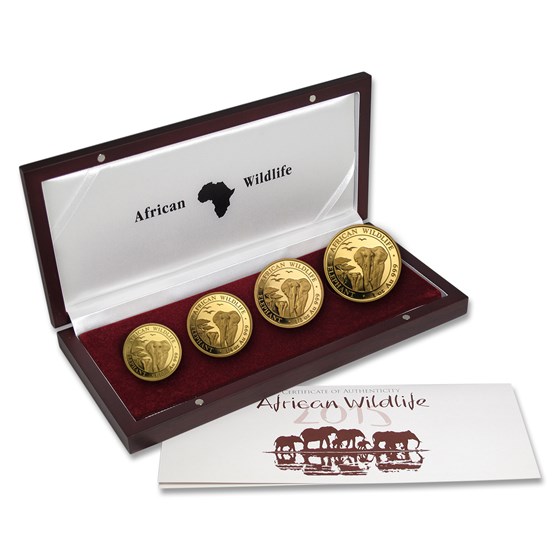 2015 Somalia 4-Coin Gold African Elephant Proof Set