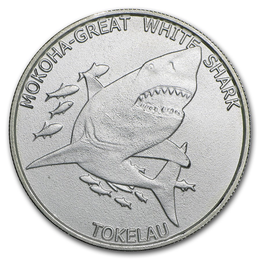 2015 Tokelau 1 oz Silver $5 Mokoha Great White Shark (Abrasions)
