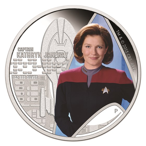 2015 Tuvalu 1 oz Silver Star Trek Colored Capt. Janeway Proof 2015 Tuvalu 1 oz Silver Star Trek Colored Capt. Janeway Proof