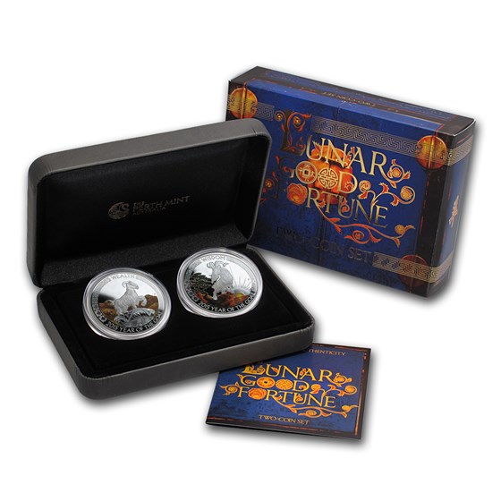 2015 Tuvalu 2-Coin 1 oz Silver Lunar Good Fortune Proof Set 2015 Tuvalu 2-Coin 1 oz Silver Lunar Good Fortune Proof Set
