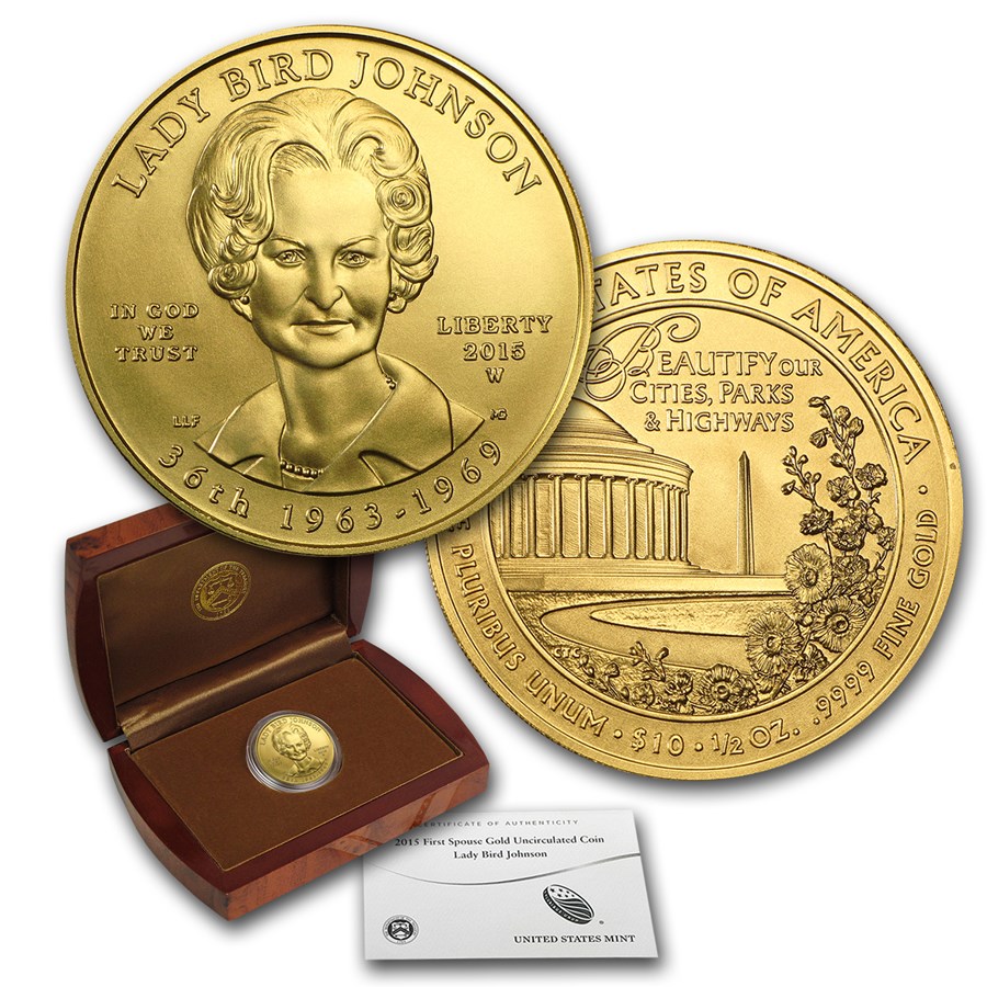 2015-W 1/2 oz Gold Lady Bird Johnson BU (w/Box & COA)