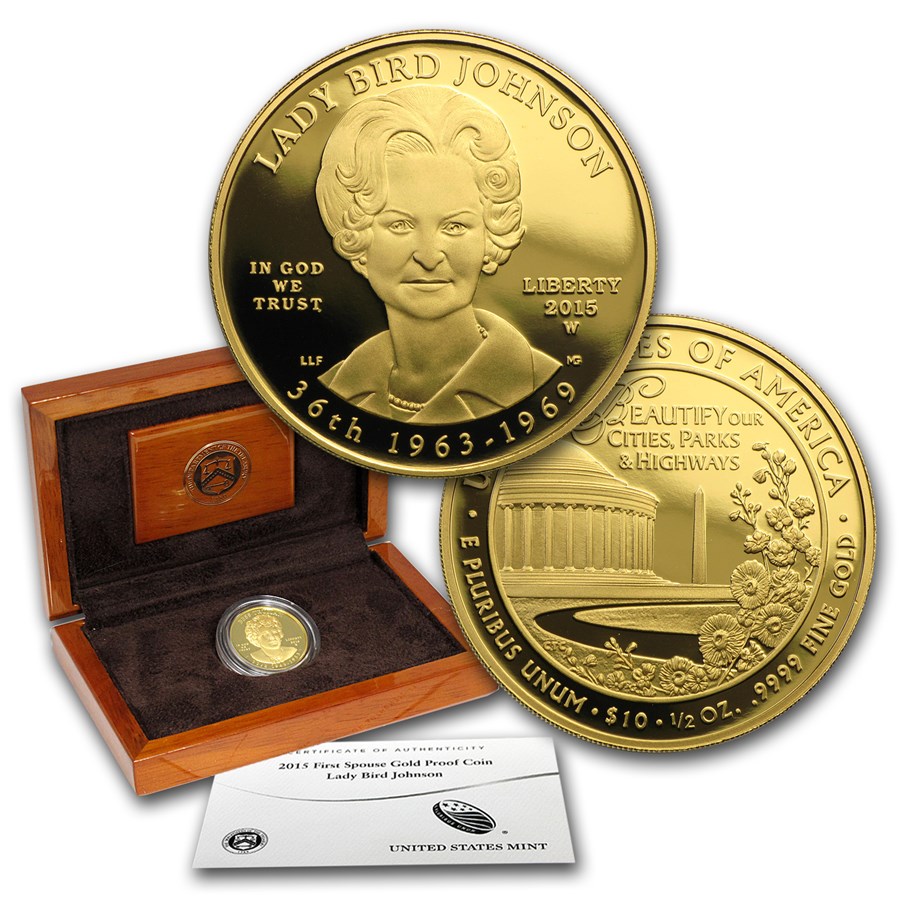 2015-W 1/2 oz Proof Gold Lady Bird Johnson (w/Box & COA)