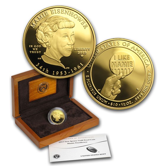 2015-W 1/2 oz Proof Gold Mamie Eisenhower (w/Box & COA) 2015-W 1/2 oz Proof Gold Mamie Eisenhower (w/Box & COA)