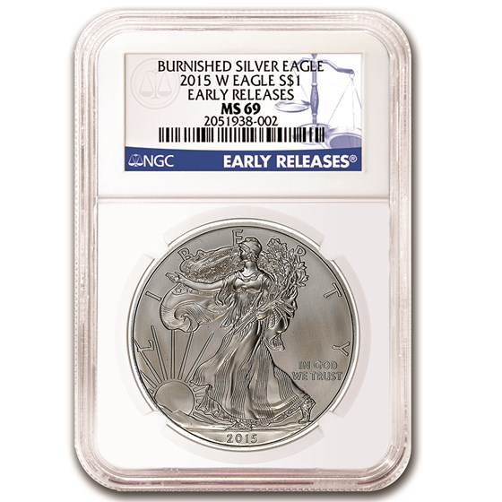 2015-W Burnished Silver Eagle MS-69 NGC (Early Releases) 2015-W Burnished Silver Eagle MS-69 NGC (Early Releases)