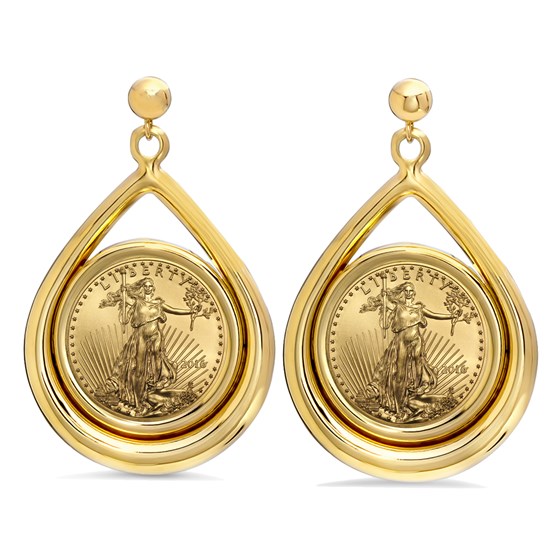 2016 1/10 oz Gold Eagle Tear Drop Dangle Coin Earrings 2016 1/10 oz Gold Eagle Tear Drop Dangle Coin Earrings