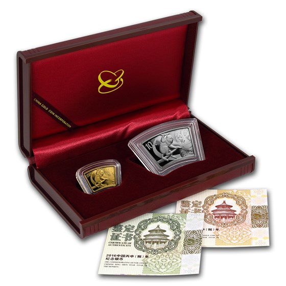2016 1/3 oz Gold & 1 oz Silver Fan Year of the Monkey (Box & COA) 2016 1/3 oz Gold & 1 oz Silver Fan Year of the Monkey (Box & COA)