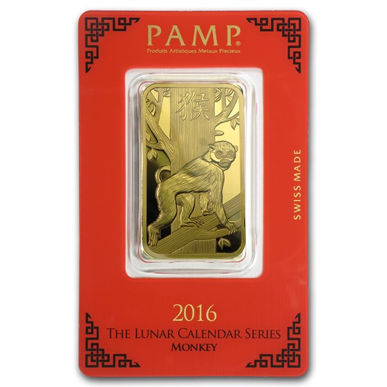 2016 1 oz Gold Bar - PAMP Suisse Year of the Monkey (In Assay) 2016 1 oz Gold Bar - PAMP Suisse Year of the Monkey (In Assay)