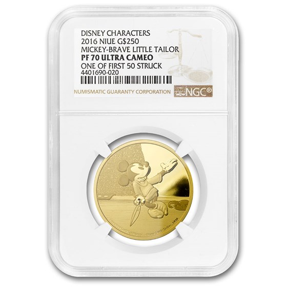 2016 1 oz Gold Mickey: Brave Little Tailor NGC PF-70 Ultra Cameo 2016 1 oz Gold Mickey: Brave Little Tailor NGC PF-70 Ultra Cameo