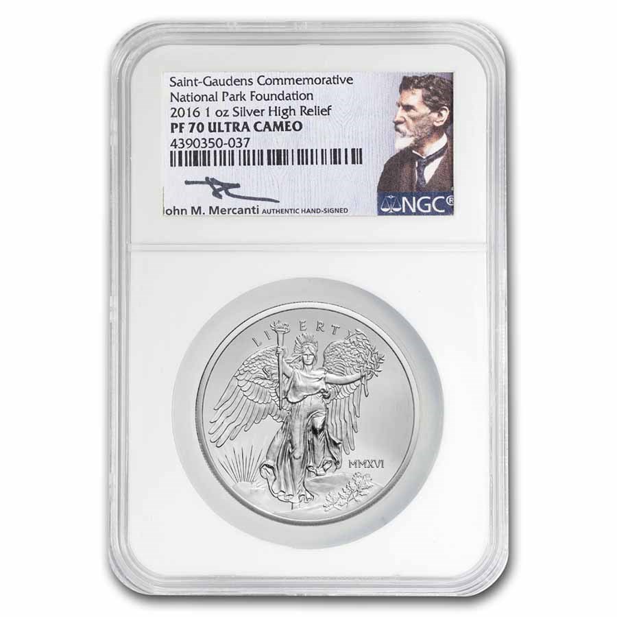 2016 1 oz Silver HR Saint-Gaudens PF-70 UCAM NGC, Mercanti Signed