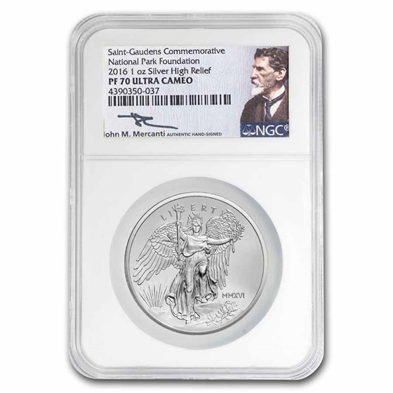 2016 1 oz Silver HR Saint-Gaudens PF-70 UCAM NGC, Mercanti Signed 2016 1 oz Silver HR Saint-Gaudens PF-70 UCAM NGC, Mercanti Signed